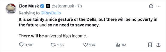 马斯克:AI将创造“全民高收入” 存钱将变得不再必要!